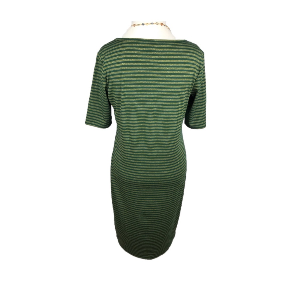 LuLaRoe Green and Gold Stripe Julia Dress - Picture 3 of 8